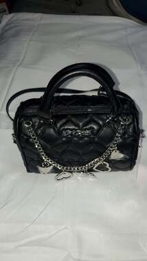 NWT Betsey Johnson Black Heart Quilted Satchel Crossbody Bag with Heart Charms